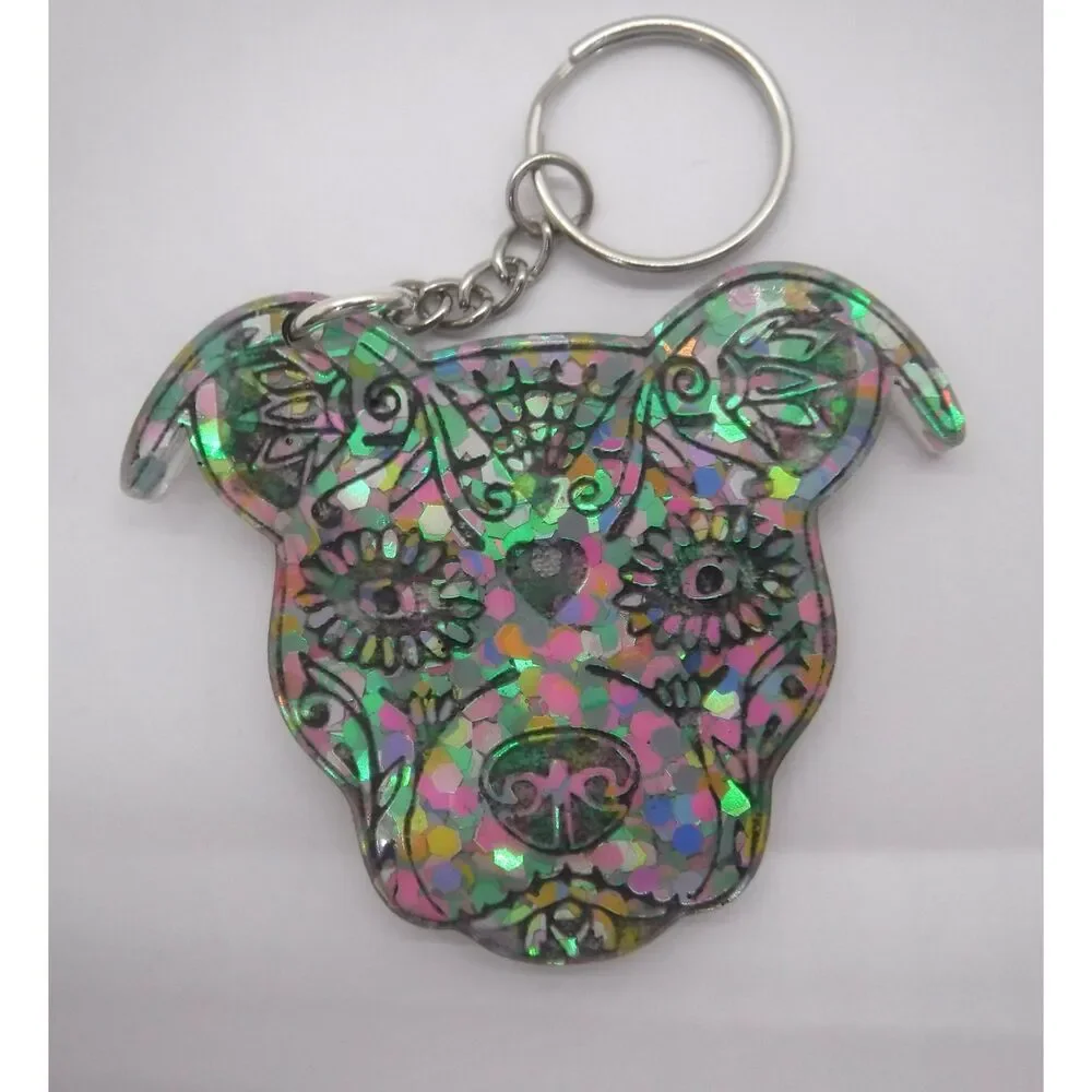 Keychain Pitbull Sugar Skull